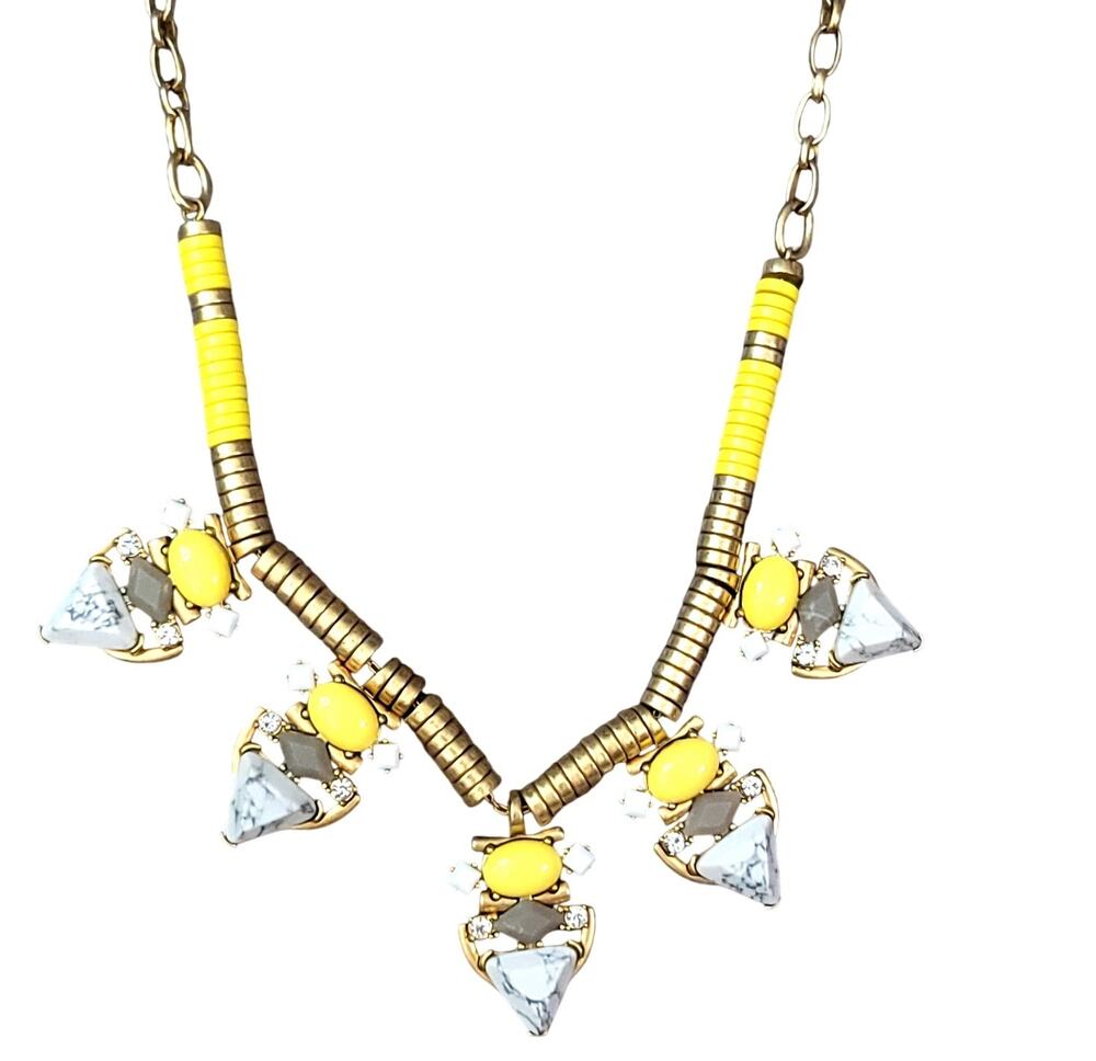 Stella and Dot Pavilion Statement Necklace Yellow Gold Tone Geometric Beaded 27"